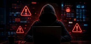 Australian business owner reviewing a suspicious payment request linked to AI-enabled fraud and cybercrime risks.