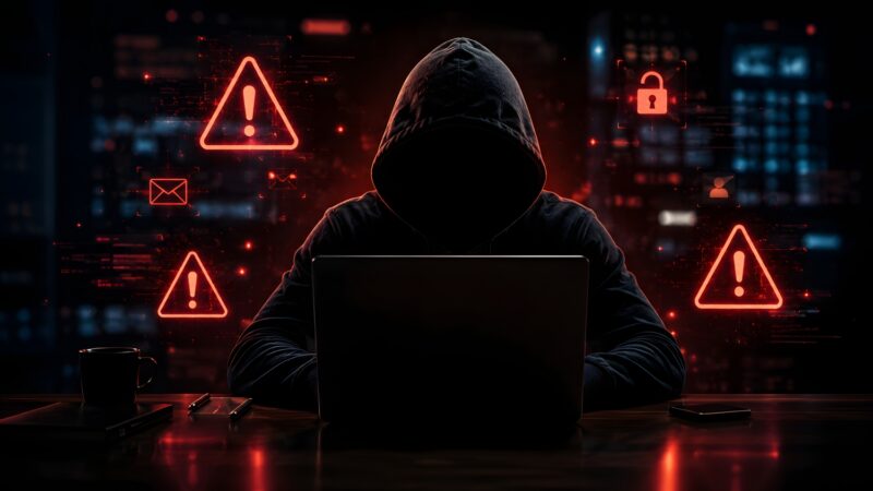 Australian business owner reviewing a suspicious payment request linked to AI-enabled fraud and cybercrime risks.